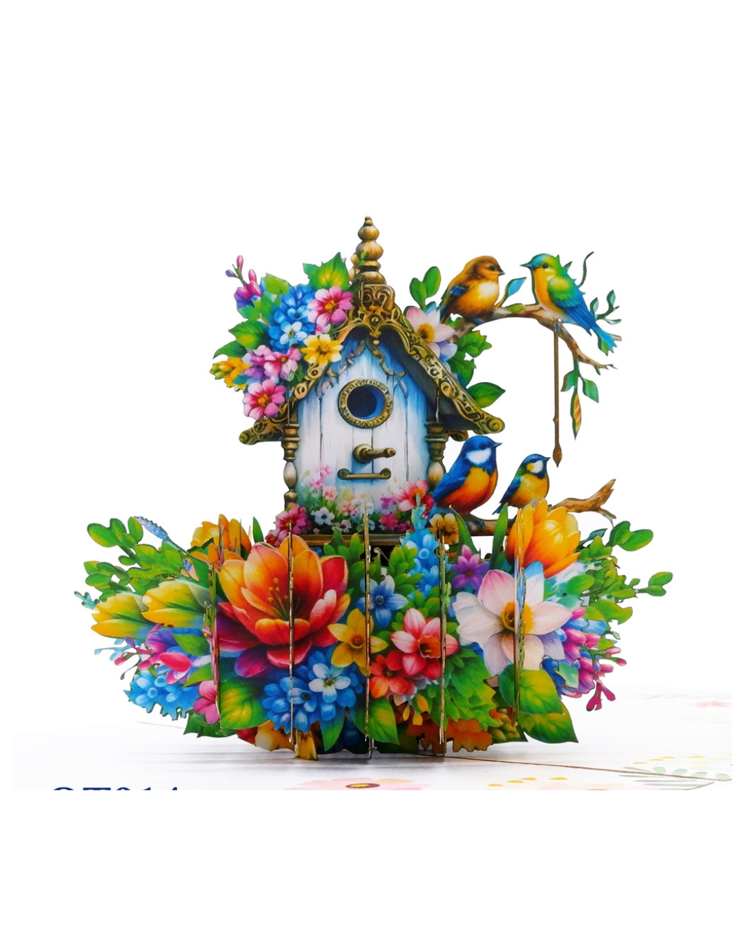 Green Birds Nest Flowers Pop Up Card