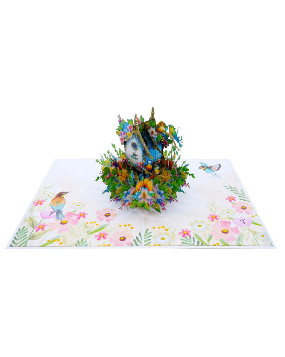 Green Birds Nest Flowers Pop Up Card - Image 4