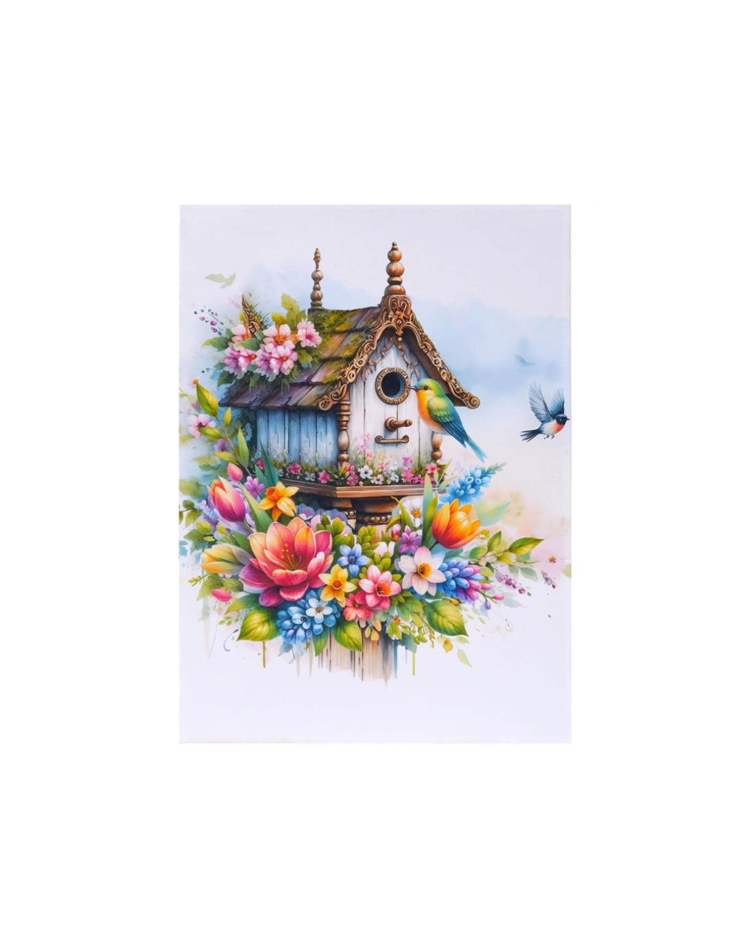 Green Birds Nest Flowers Pop Up Card - Image 3